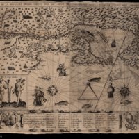 1613 - de champlain john carter brown library  Carte geographiqve de la Novvelle Franse faictte par le Sievr de Champlain Saint Tongois Cappitaine Ordinaire povr le Roy en la Marine.jpg